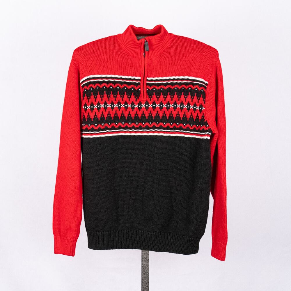 Chaps Men's Fair Isle 1/4 Zip Sweater LARGE Cabin Colorful Winter Christmas Yule